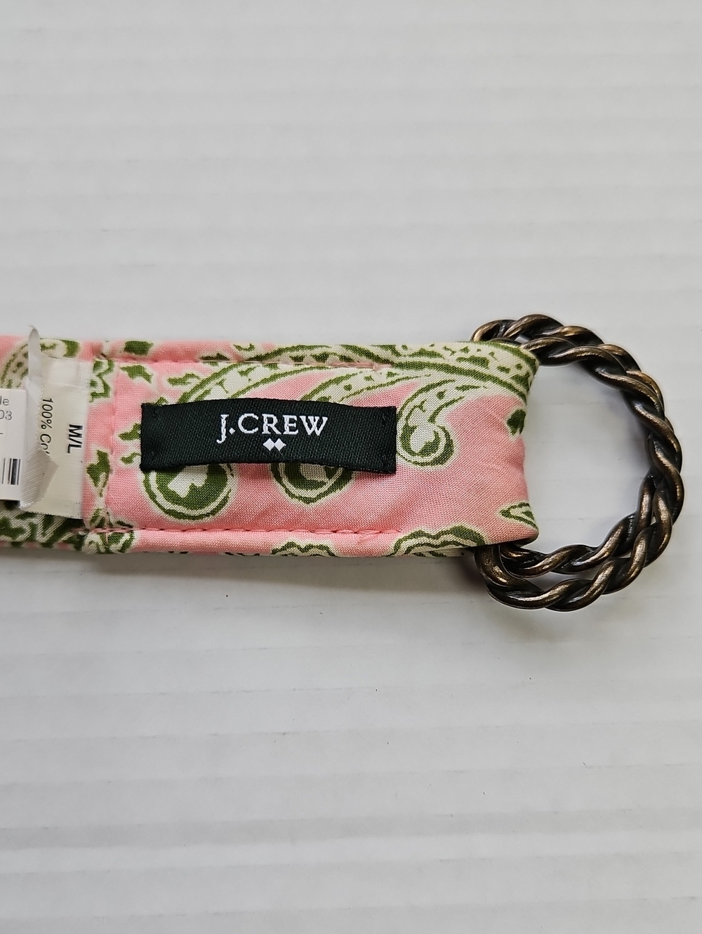 J. Crew Fabric Belts- Set Of 2 Pink Paisley + Cream Stripe with Antique Buckles - Picture 8 of 13